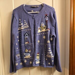 Croft & Barrow Blue Snowman Sweater Size XL Novelty Print Christmas Grandmacore